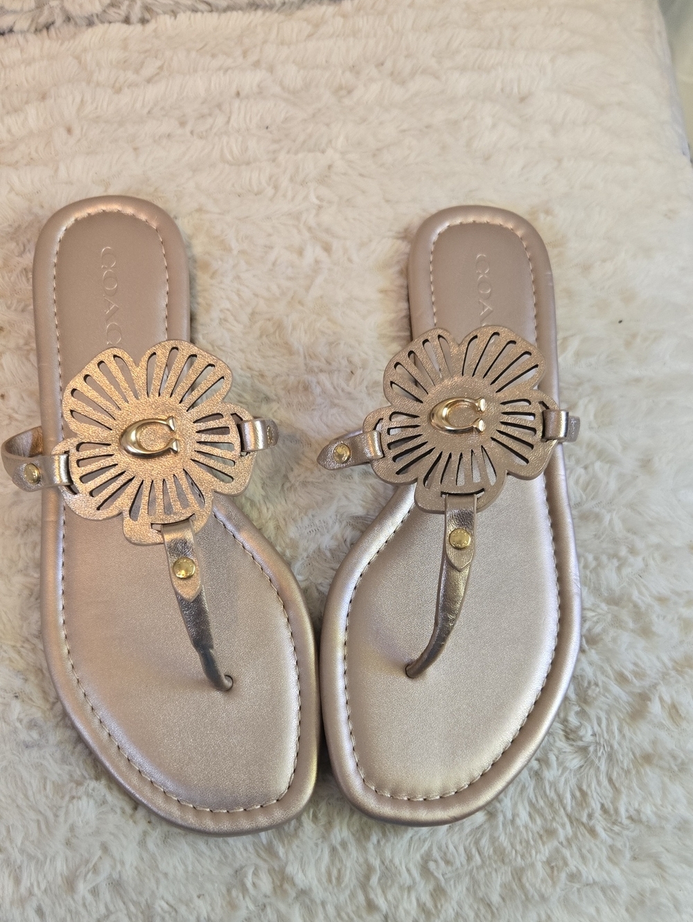 Coach Metallic Rose Sandal with Floral Medallion NWOT